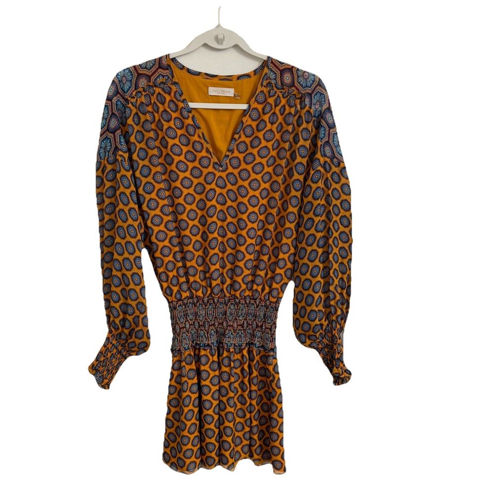 Ramy Brook Dress Womens XS Yellow Silk Printed Dave‎ Boho Smocked Mini Medallion